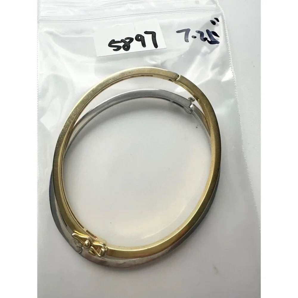 2pcs Baguette Bangle Bracelet Gold Silver Tone 7.25”